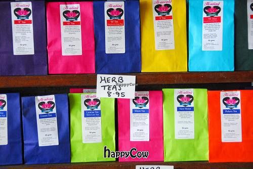 some of the vast selection of herbal teas available at Raw on Rye in Rye