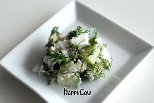 cucumber salad with macadamia and dill dressing at Raw on Rye in Rye