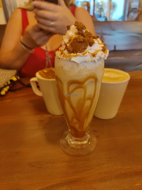 Chai latte, regular latte and biscoff milkshake at Rock Pool Cafe in Bideford