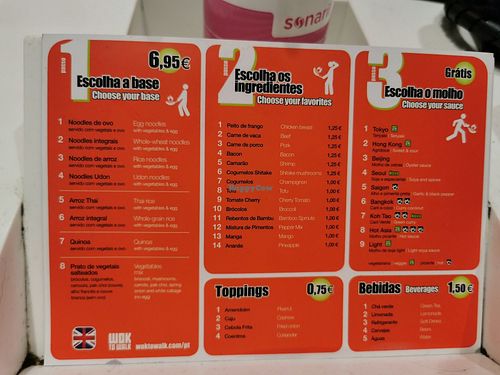Menu at Wok to Walk in Sao Miguel