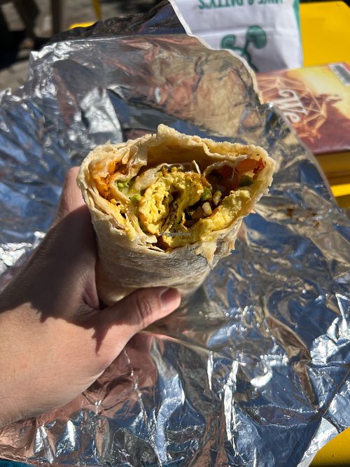 Vegan breakfast burrito  at Mike & Patty's in Somerville