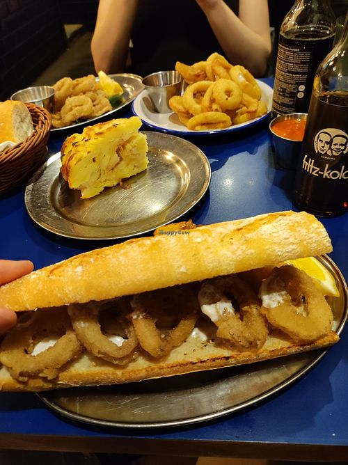 Calamari, Tortilla & Onion Rings at B13 Bar in Madrid