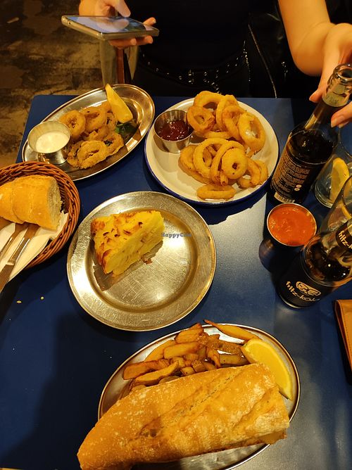 Calamari, Tortilla & Onion Rings at B13 Bar in Madrid