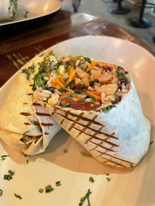 Burrito with rice, beans, lentils, soy chunks,….  at Rich 'N Greens in Cologne