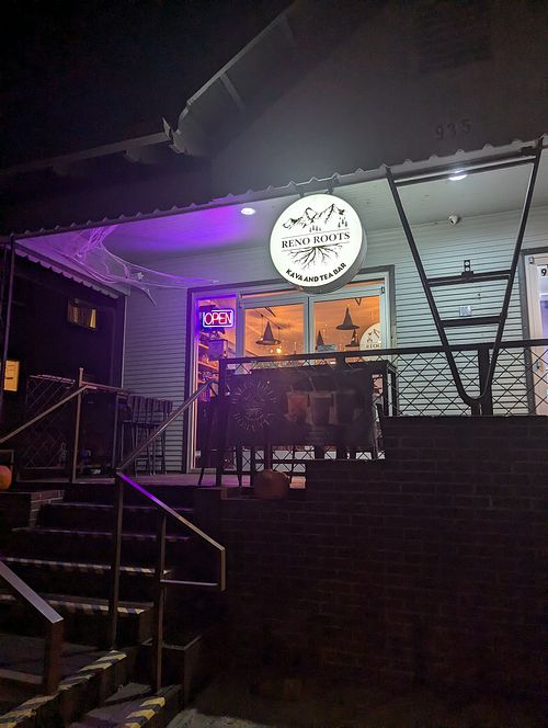 Storefront next to Insomnia Cookies at Reno Roots Kava Bar in Reno