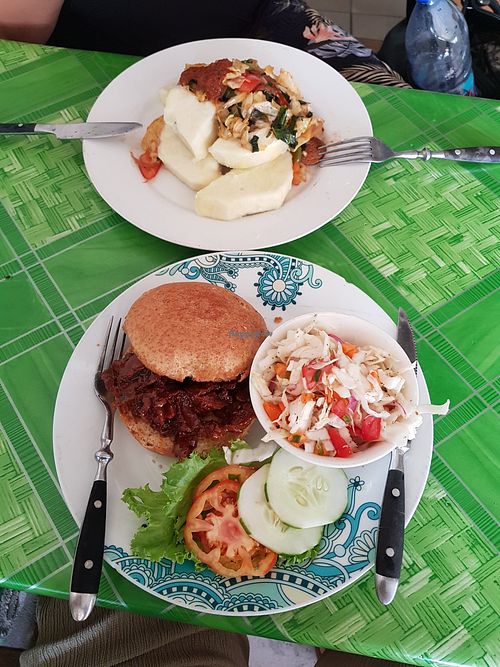 Vegan Burger, Boiled Yam and Veggies at Emperor Ital Joint in Cape Coast