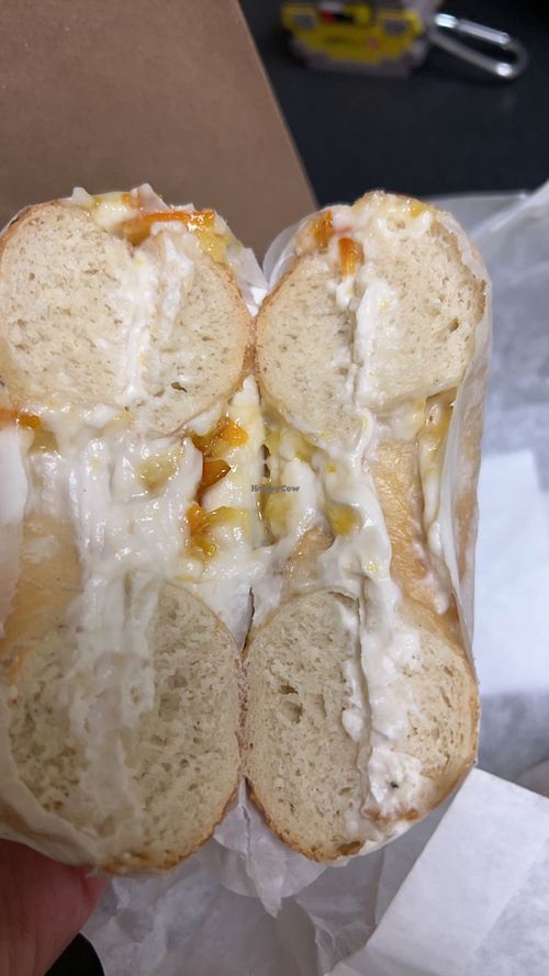 Bagel with vegan cream cheese and jam  at Pete's Ybor in Tampa