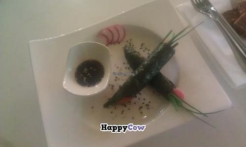 Raw nori roll with vegan caesar dressing and watermelon. Served with raw crackers. 2,50€. at Cafe Bestseller in Tallinn