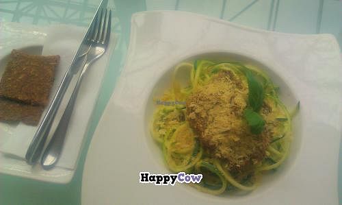 RAW Zucchini Noodles and Vegan Sun Dried Tomato Pesto at Cafe Bestseller in Tallinn