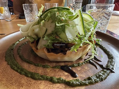 Vegan vegetable ratatouille with basil pesto.  at The Greyfriar in Alton
