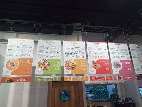 Menu at Çosa in Istanbul
