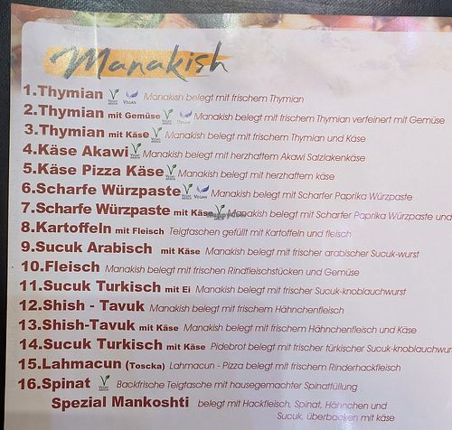 Speisekarte/Menu at Mankoshti in Dortmund