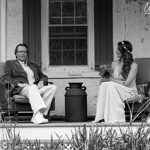 My wedding Day at the Homestead, on the front porch with Dad at The Homestead Guesthouse in Saugerties
