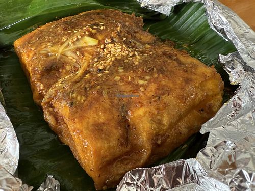 Special stuffed tofu in banana leaf  at Minh Kien Vegetarian Restaurant in Hoi An
