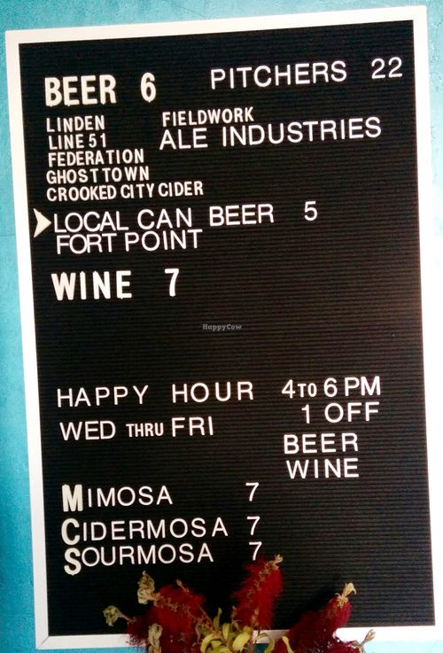 Drink menu. at Hella Vegan Eats in Oakland