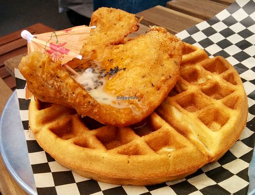Chicken and waffles at Hella Vegan Eats in Oakland