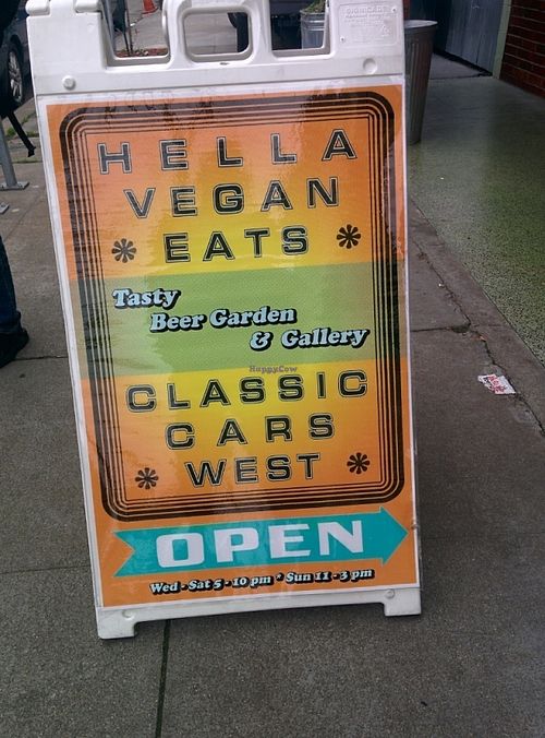 Street sign at Hella Vegan Eats in Oakland