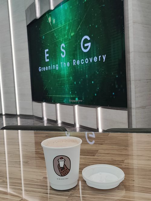 Hot latte with oat milk at The Social Kitchen - Raffles Place in Central Singapore