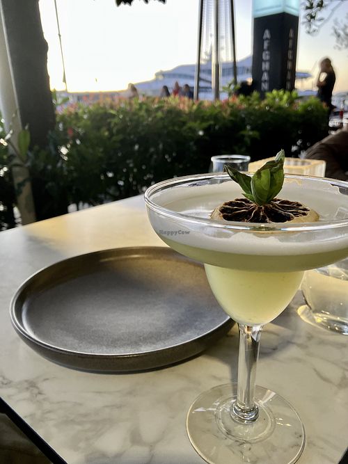 Big river basil cocktail with aquafaba  at Zoha in Sydney