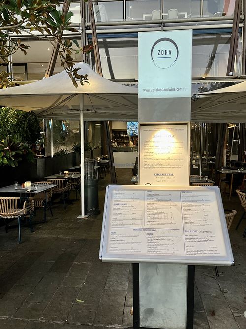 Menu  at Zoha in Sydney