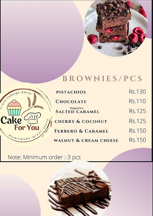 Brownies menu (can be made gf and vegan)  at Cake for You  in Ratnanagar