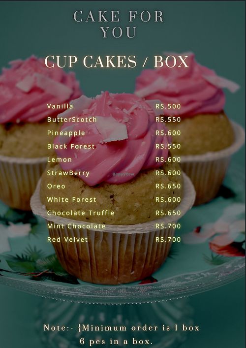 Cup cakes menu (all can be gf and vegan)  at Cake for You  in Ratnanagar