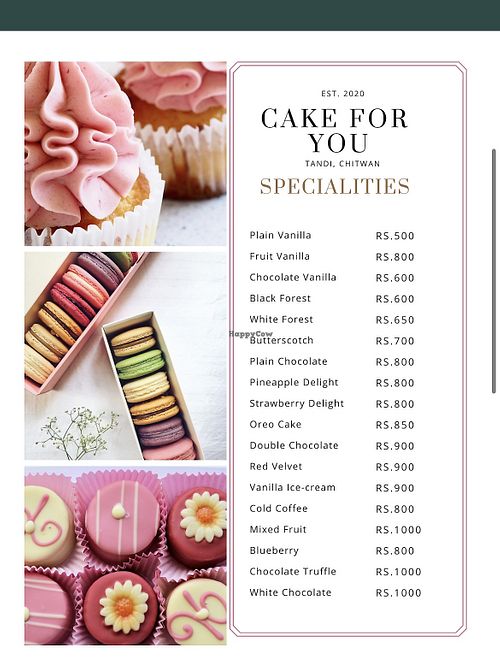 Menu (can make gf and vegan)  at Cake for You  in Ratnanagar