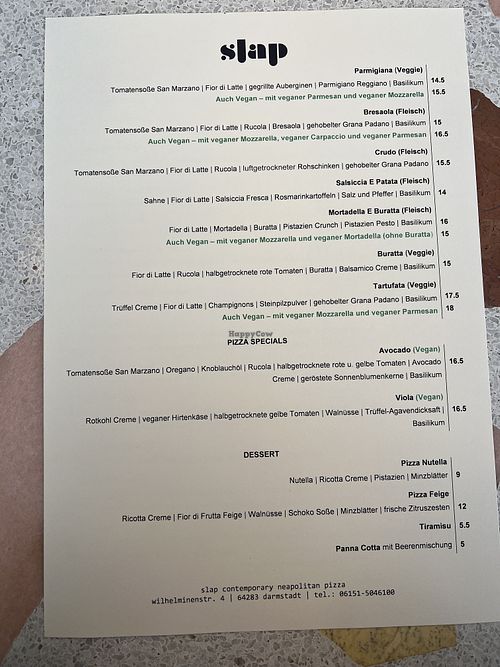 Menü  at Slap Pizza in Darmstadt