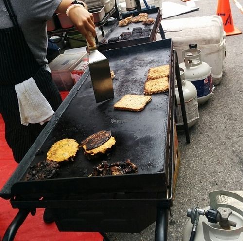 Prep area at Smorgasburg  at Chickpea & Olive in Brooklyn
