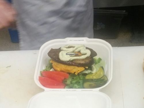 beet Burger salad at Chickpea & Olive in Brooklyn