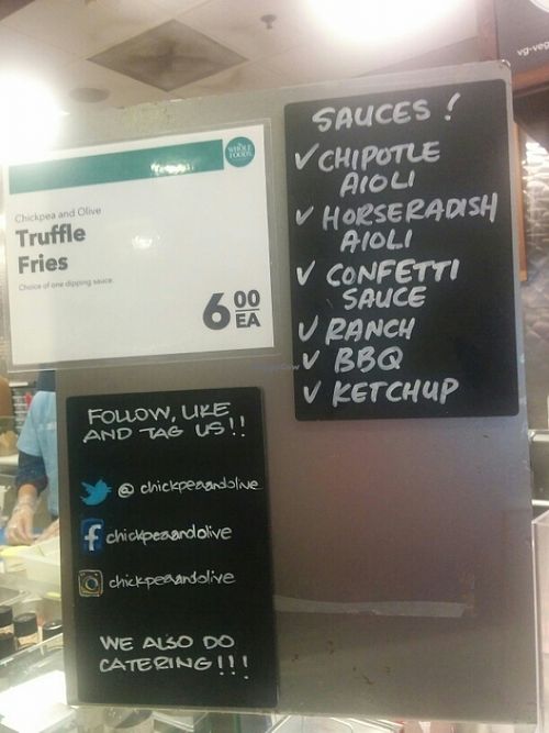 menu for the dat, at Chickpea & Olive inside Brooklyn Whole Foods Market at Chickpea & Olive in Brooklyn