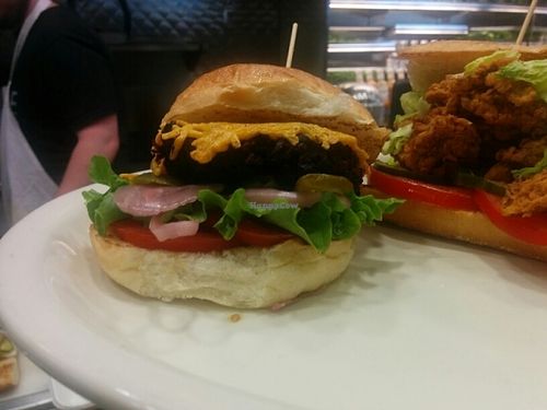 beet burger, loaded at Chickpea & Olive in Brooklyn