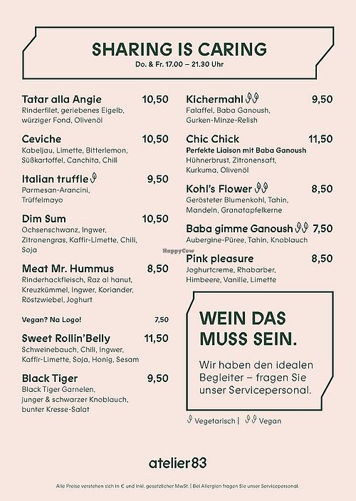 Abendkarte at atelier 83 in Weil Am Rhein