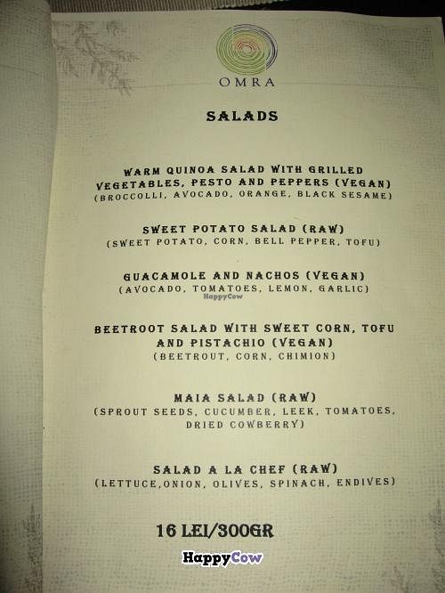 Omra Elias salad menu - Bucharest, Romania at Omra Elias in Bucharest