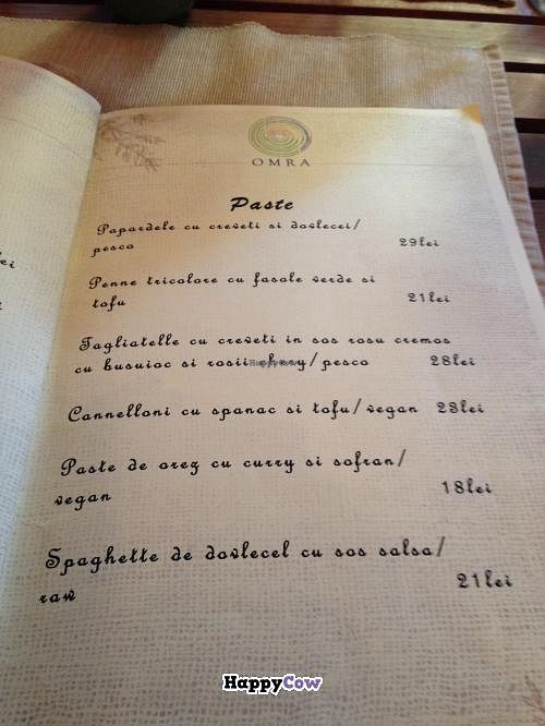 Omra Elias pasta menu at Omra Elias in Bucharest