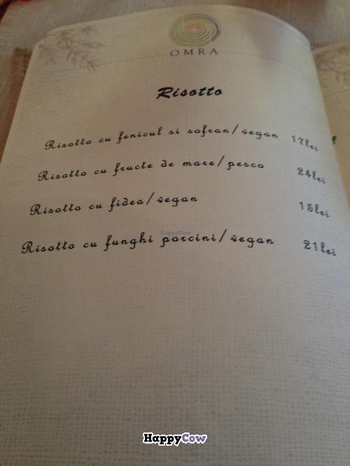 Omra Elias risotto menu at Omra Elias in Bucharest