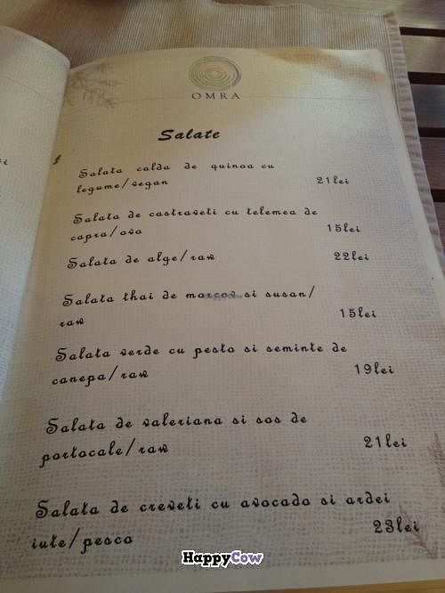 Omra Elias salad menu at Omra Elias in Bucharest