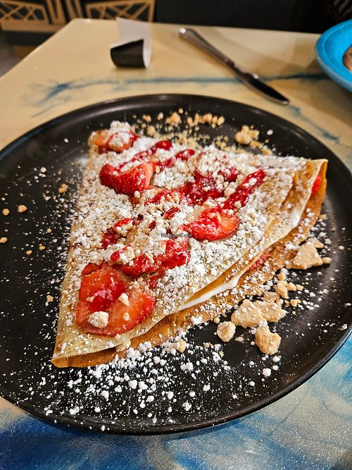 Vegan strawberry shortcake crepe at Crepe Haus + El Compadre in Kennewick