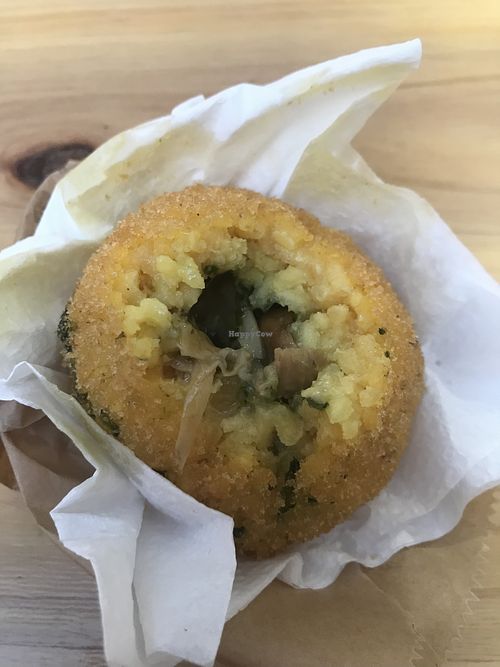 Vegan arancina with Spinach and Mushroom. Very delicious  at Picolit Food in Castellammare Del Golfo