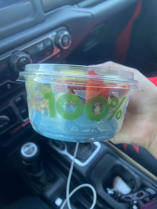 Yesterdays Lunch - Blue Bliss Create Your Own (Minus Honey), Kiwi, Strawberry, Pineapple, and Chia Seeds - Small  at Vitality Bowls in Modesto