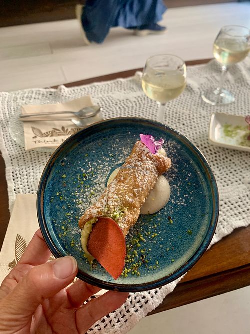 half pistachio/half almond ricotta - April 2024 at Vegan Food Tour Ortigia in Siracusa