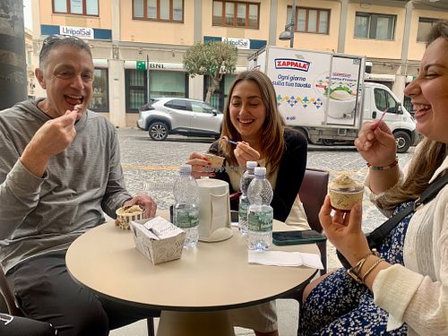 We all laughed constantly throughout the tour! But this could be a sugar high! - March 2024 at Vegan Food Tour Ortigia in Siracusa