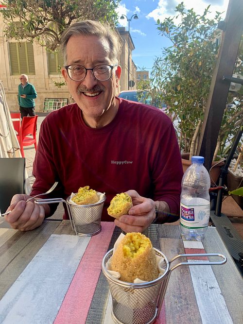 Charles had no issues with his lactose intolerance on the delicious vegan food tour! - February 2024 at Vegan Food Tour Ortigia in Siracusa
