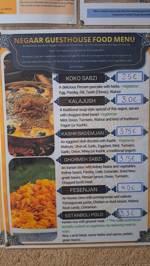 Most things can be made vegan on request at Negaar Guesthouse in Varzaneh