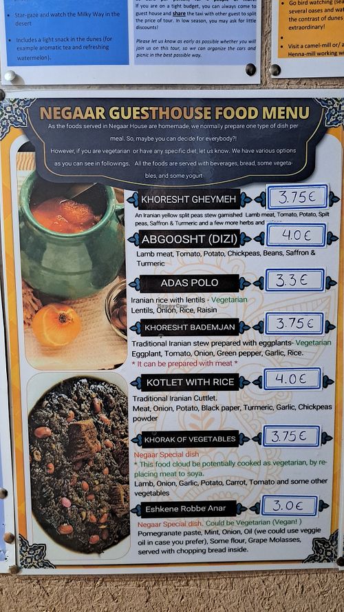 Most things can be made vegan on request at Negaar Guesthouse in Varzaneh