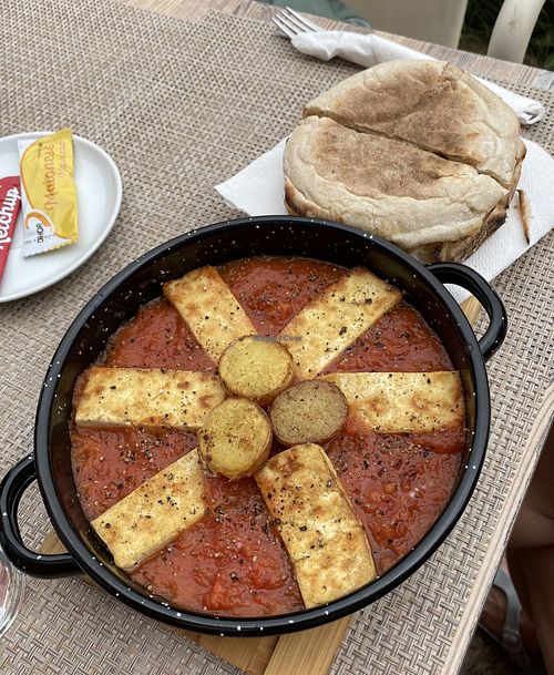 Shakshuka with garlic bread  at Quinta Levada do Rei in Santana