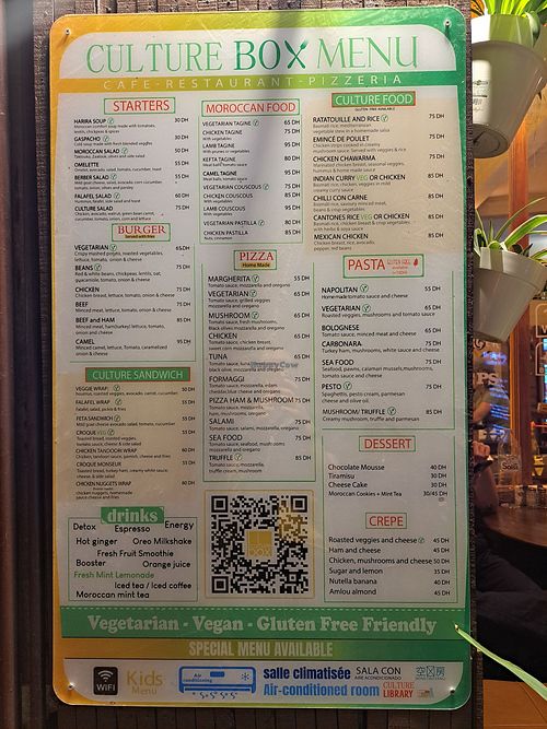 Menu at Culture Box cafe in Fes
