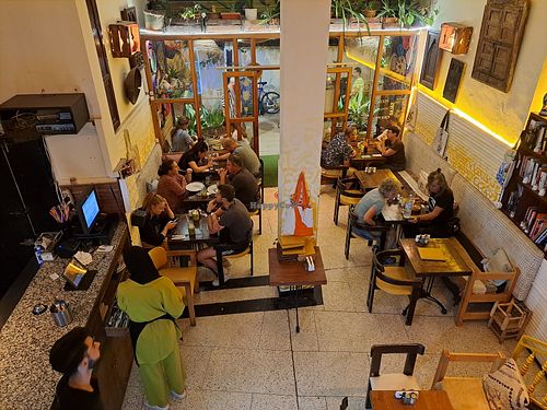 Ground-floor dining area at Culture Box cafe in Fes