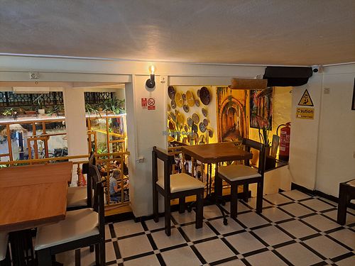 Upstairs dining area at Culture Box cafe in Fes