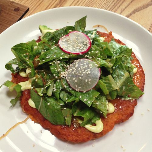 kimchi pancakes at Little Bird Organics - Kingsland in Auckland
